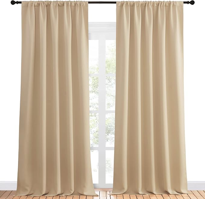 NICETOWN Room Darkening Curtains for Bedroom - Home Decoration Privacy Protection Thermal Insulated Solid Drapes/Draperies for Sliding Glass Door (Biscotti Beige, Set of 2, 52 x 95 inches)