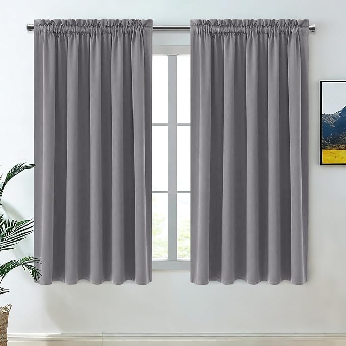 DWCN Wide Blackout Curtains for Bedroom Living Room 70 x 63 Inch Long Grey | 2 Panels Set, Room Darkening, Thermal Insulated, Light Blocking, Rod Pocket Drapes, Noise Reducing Window Treatments