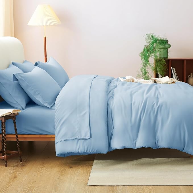 King Size Comforter Set Baby Blue, 7 Pieces Bed in a Bag King Comforter Set with Sheets, Bedding Sets with Down Alternative Comforter, Sheets, Pillowcases & Shams, Soft All Seasons Bed Set