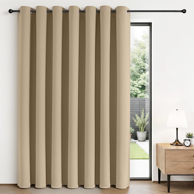 Joydeco Blackout Patio Sliding Door Curtains, Privacy Room Divider Curtains | Extra Wide Thermal Blackout Curtains for Bedroom Living Room, Curtain for Patio Door (Light Beige, 80Wx90L, 1 Panel)