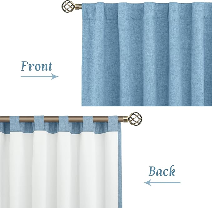 72 Inch 100% Blackout Linen Curtains for Living Room 2 Panels | Blue, Thermal Bedroom Curtains, Privacy Protected, Boys' Room Panels, with White Liner, Rod Pocket Back Tab, 52 x 72 Inch