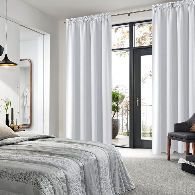 DWCN Wide Blackout Curtains for Living Room 70 x 84 Inch Long 2 Panels | Room Darkening, Thermal Insulated, Light Blocking, Rod Pocket Drapes, Noise Reducing Window Treatments, Greyish White