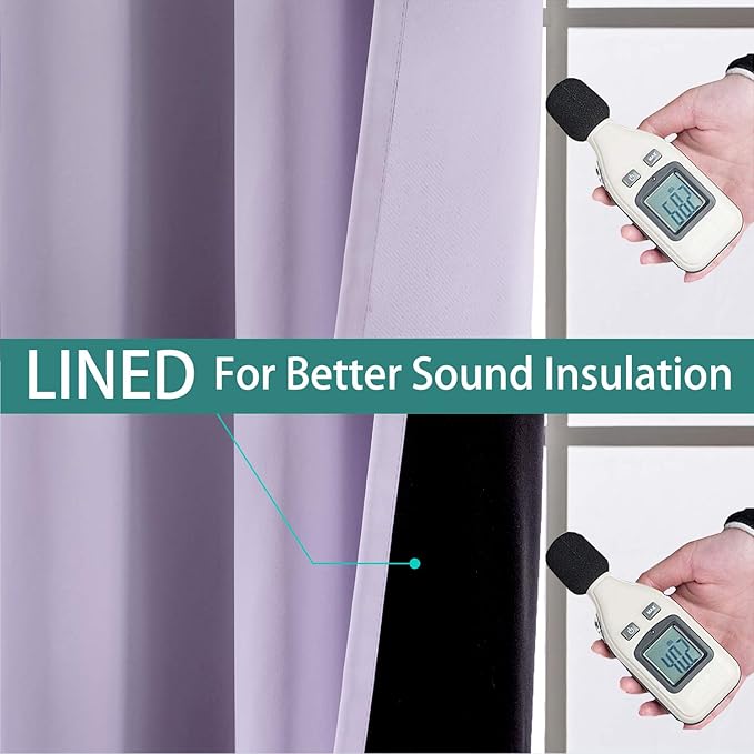 Yakamok Lilac 100% Blackout Patio Door Curtain Panels W100 x L84,1 Panel | Noise Reducing Barrier Panel for Sliding Glass Door, 2 Thick Layers Heat Full Light Blocking Patio Door Drapery