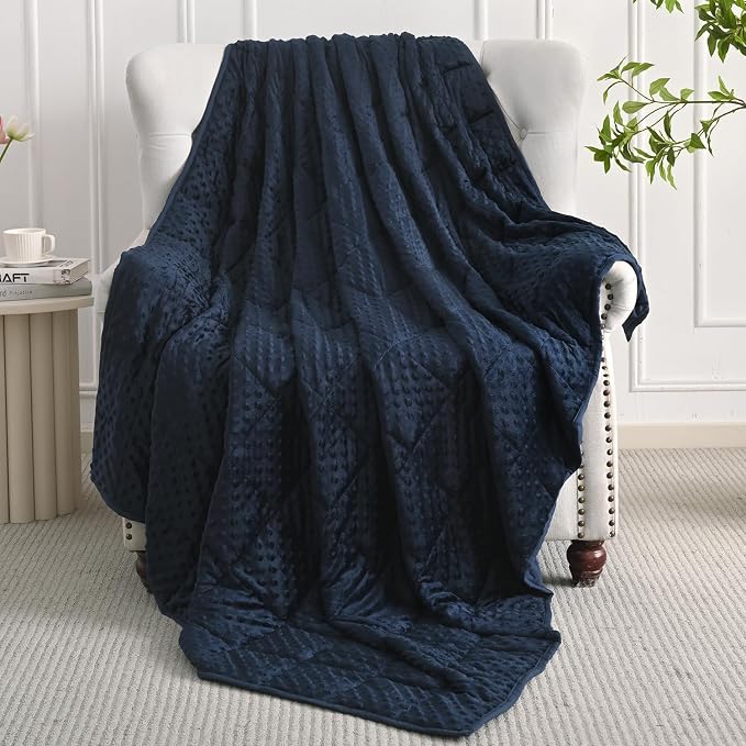 Mr. Sandman Weighted Blanket for Adults, Queen Size 17 lbs, 60 x 80 Inches | Cooling Soft Minky for Hot Sleepers; Machine Washable; Filled with Glass Beads; Heavy Bed Throw for Sleep; Navy Blue
