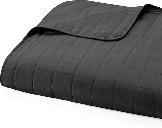 Merit Linens Classic Quilt Coverlet Soft Set in Square Stitching - Twin/TwinXL Gray