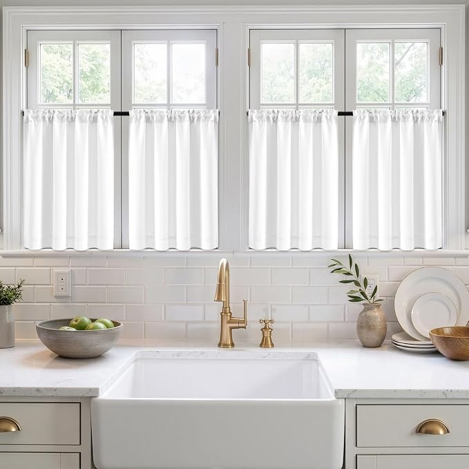 MIULEE 4 Panel Set Short Bedroom Blackout Curtains 54 Inch Long Pure White | Thermal Curtains for Summer Heat, Light Blocking Privacy Window Drapes, Top&Bottom Rod Pocket
