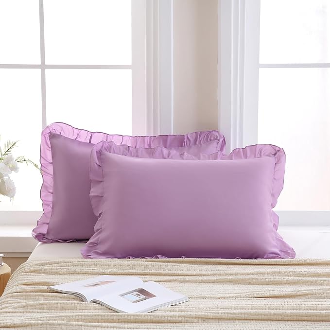 Merryword Lavender Purple Pillow Shams Light Purple Ruffle Standard Pillowcases Cute Pillow Cover Set of 2 Shabby Chic Soft Microfiber Pillowcases 2 Pack