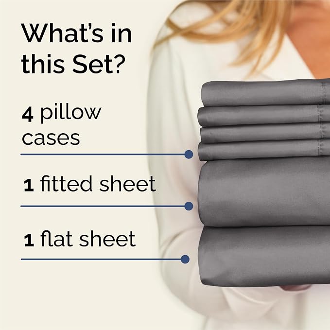 King 6 Piece Bed Sheet Set - Comfy, Breathable & Cooling Sheets - Dark Grey | Ultra Soft Hotel Luxury Bedding Set w/ 8-16 Inch Deep Pockets - 1 Flat & 1 Fitted Sheet & 4 Pillowcases - Wrinkle & Fade Free
