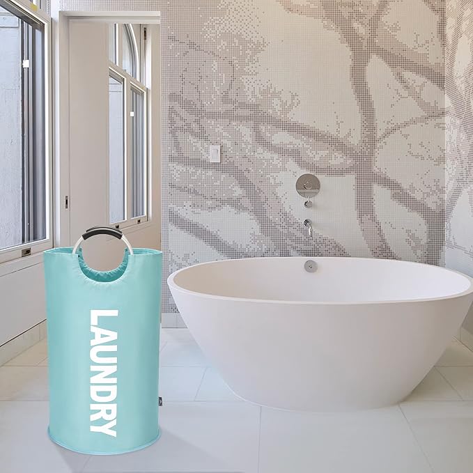 DOKEHOM 125L X-Large Collapsible Washing Laundry Basket Bag (7 Colors) for Bedroom, Fabric (Light Blue, XL) | Freestanding tall washing bin & foldable laundry bag. Extra large clothes storage basket with durable sturdy handles
