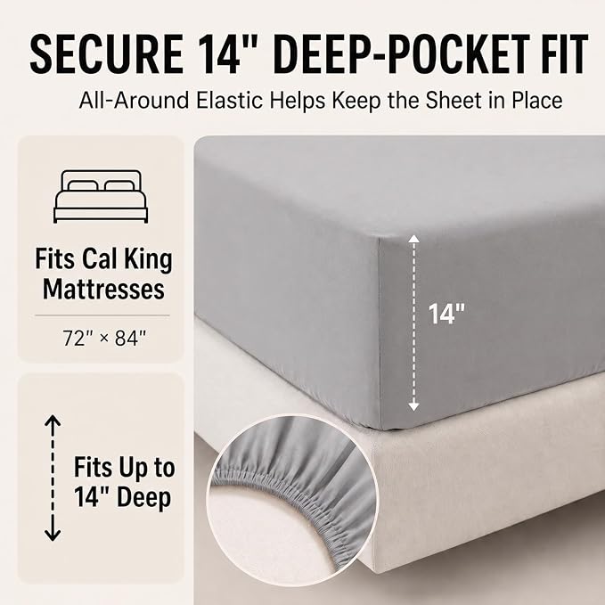 California King Comforter Set French Grey - 7 Pieces Bed in a Bag | OEKO-TEX Certified, All-Season, Bedroom, Guest Room, Down-Alternative Comforter + Flat & Fitted Sheets + 4 Pillowcases