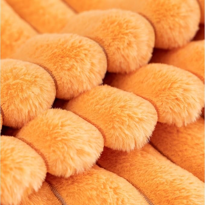 ZLINA Orange Striped Faux Fur Throw Pillow Covers 18 x 18 Inch | 2‑Pack, boho striped pillow covers,velvet back,fuzzy plush cushion covers , for sofa bed livingroom home decor