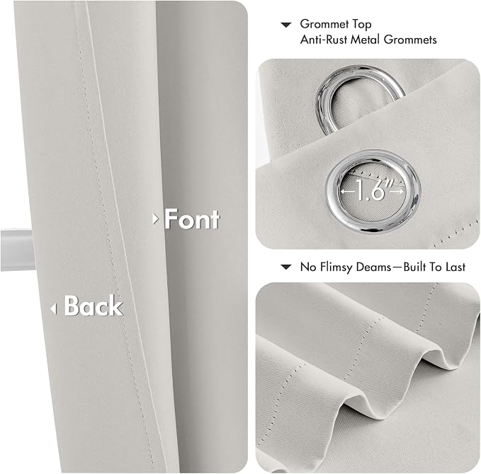 MIULEE Blackout Curtains for Bedroom 2 Panels 40x54 Inch Long Natural White | Thermal Insulated, Living Room Darkening Grommet Drapes, Noise Reducing, Light Blocking Window Treatments