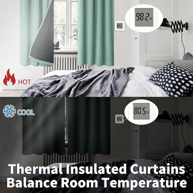 BGment Frosty Green Blackout Curtains for Bedroom 63 Inch Length 2 Panels | 100% Room Darkening, Noise Reducing, Thermal Insulated Rod Pocket Living Room Curtains, 52 x 63 Inch