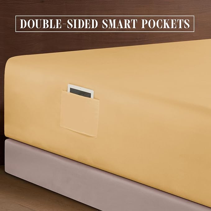 Elegant Comfort Luxurious 1500 Premium Hotel Quality Microfiber 4-Piece Sheet Set, 18-24 Inches Deep - Extra Deep Pocket Sheets - Ultra Soft 4PC Deep Pocket Sheets, Twin/Twin XL, Camel-Gold