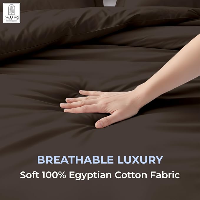 Kotton Culture 3 Pc 120" x 98" Duvet Cover Set Oversized King 100% Egyptian Cotton - 600 Thread Count Comforter Cover, Zipper Closure & Corner Ties - Fits Large King Inserts - Chocolate