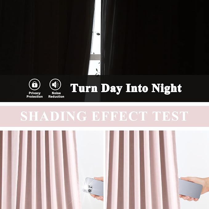 Vision Home Soft Pink Pinch Pleated Full Blackout Curtains Linen Blended Room Darkening Window Panels 95 inch for Living Room Bedroom Thermal Insulated Pinch Pleat Drapes with Hooks 60" Wx95 Lx1