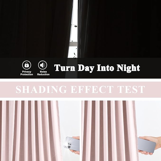 Vision Home Soft Pink Pinch Pleated Full Blackout Curtains Linen Blended Room Darkening Curtain Panels 108 inch for Living Room Bedroom Thermal Insulated Pinch Pleat Drapes with Hooks 9FT 40"Wx108"Lx2