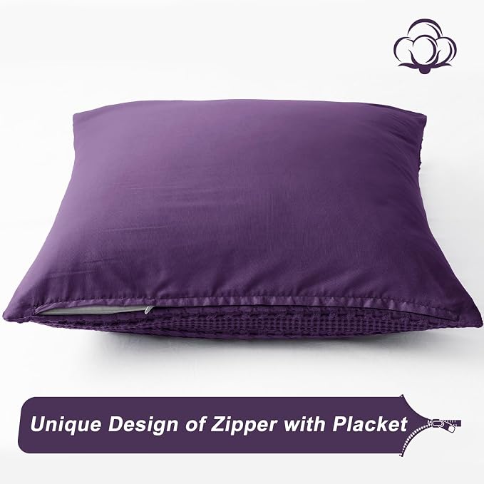 PHF 100% Cotton Waffle Weave Euro Sham Covers, 2 Pack 26" x 26" Bed Pillow Covers for Elegant Home Decor, No Filling, Luxury Aesthetic Soft Euro Pillow Cases for Bed, Grape