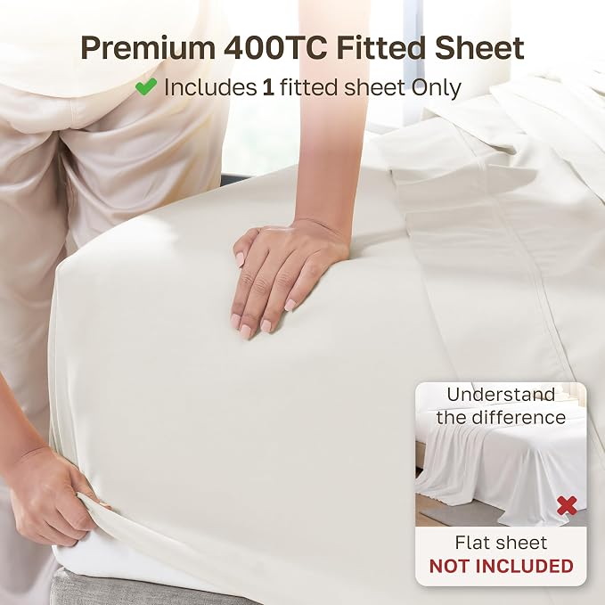 California Design Den 100% Cotton Sateen Deep Pocket Queen Fitted Sheets | 400 Thread Count Backed by Good Housekeeping Seal, 16" Deep Pocket, All-Around Elastic, No-Pop Fit, Durable, OEKO-TEX - Ivory