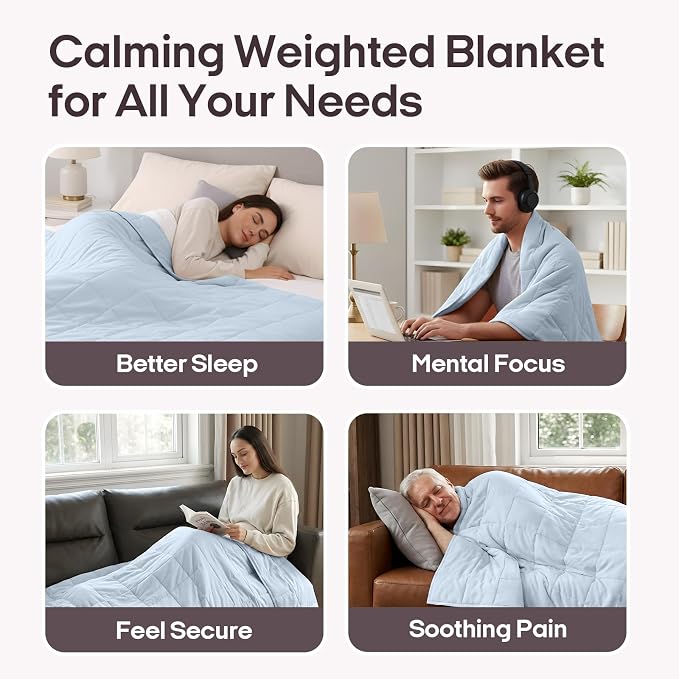 ZonLi Weighted Blanket for Adults (48"x72", 12lbs, Light Blue) | Twin Size High Breathability Cooling Heavy Blanket, Soft Material with Premium Glass Beads, All-Season, Easy Care