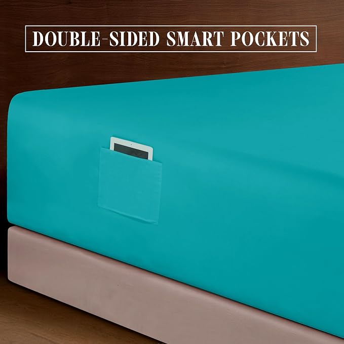 Elegant Comfort Luxurious 1500 Premium Hotel Quality Microfiber 4-Piece Sheet Set, 18-24 Inches Deep - Extra Deep Pocket Sheets - Ultra Soft 4PC Deep Pocket Sheets, Queen, Turquoise