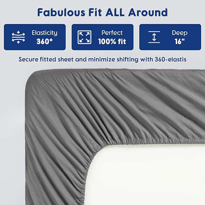 SONORO KATE 100% Egyptian Cotton Sheets,1200 Series,Full Size | Soft Breathable & Cooling LuxuryHotel Cotton,Sateen Weave for Soft Feel,Fits Upto 16" Mattress,4PC,Grey