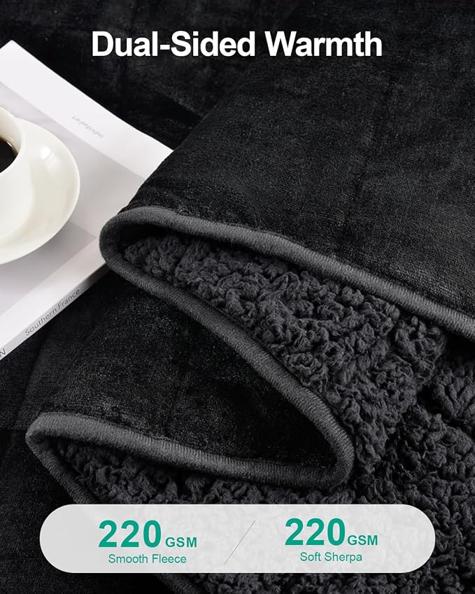 Ultra Soft Sherpa Weighted Blanket for Adults, 80"x87" 15lbs Heavy Blankets | Cozy Comfort for Relaxing Nights, Double-Sided Fluffy Sherpa & Fleece, Double Inner Layers-No Bead Bunching, Even Weight