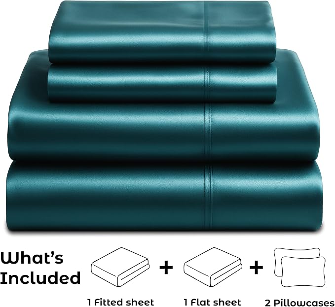 Satin Sheets King [4-Piece, Teal] Hotel Luxury Silky Bed Sheets - Extra Soft 1800 Microfiber Sheet Set, Wrinkle, Fade, Stain Resistant - Deep Pocket Fitted Sheet, Flat Sheet, Pillow Cases