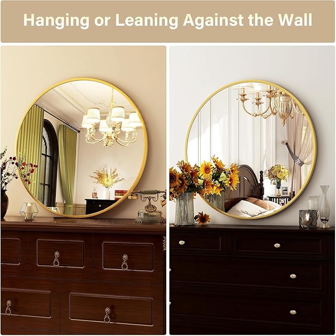 HARRITPURE 28" Round Mirror Gold Bathroom Circle Wall Mirror | Brushed Aluminum Alloy Frame Modern Decor for Living Room, Vanity, Bedroom, Entryway