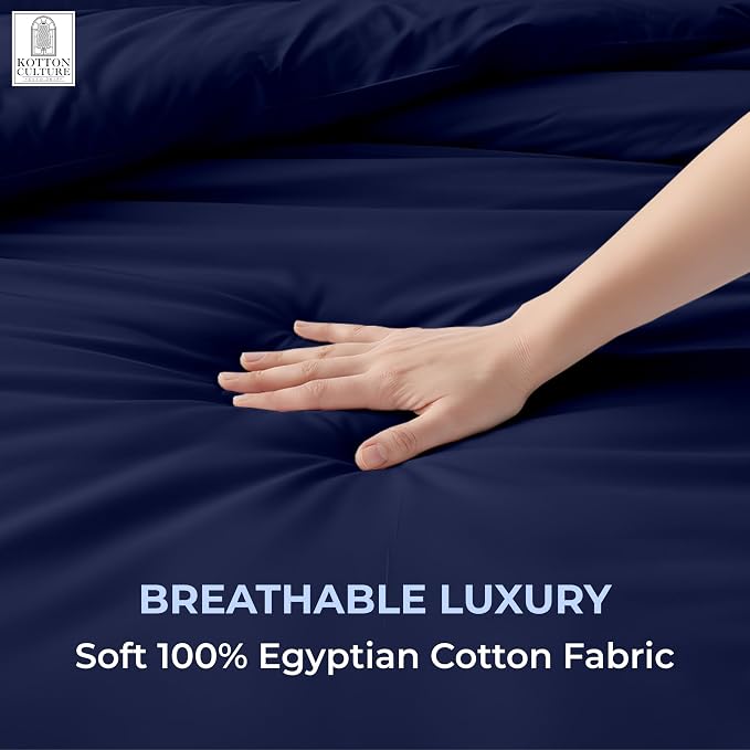 1 Pc Twin XL/Twin Duvet Cover Only-100% Egyptian Cotton 600 Thread Count Ultra Soft Premium Durable Comforter Cover Zipper Closure & Corner Ties - (Navy Blue, 68" X 90")