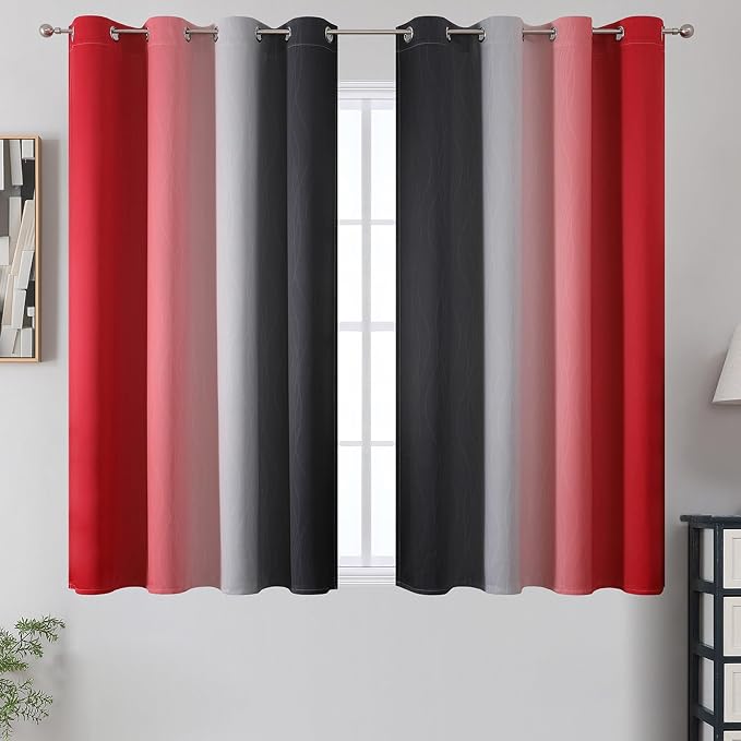 Red and Black Ombre Blackout Bedroom Curtains 54 Inch Long | Room Darkening, Thermal Insulated Grommet Curtains, Light Blocking Window Drapes for Living Room/Kids Room,52Wx54L,Panels