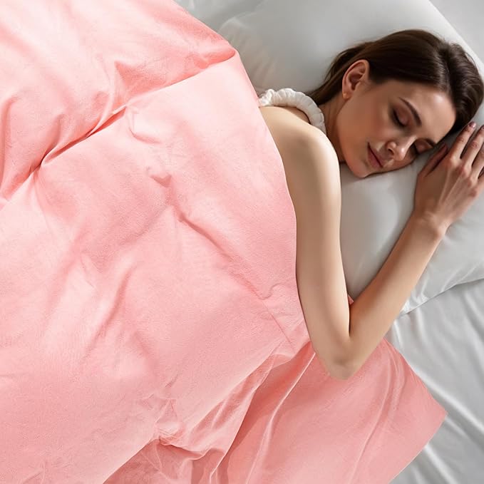NEXHOME PRO Duvet Cover Twin 100% Washed Cotton, Organic Natural Linen Like Textured, Breathable, Durable, Home Bedding Set, Heathered Pink 6890