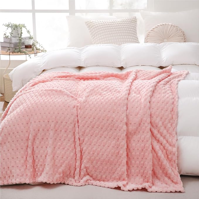 Puncuntex Light Pink Throw Blanket 108"×90" Fuzzy 3D Jacquard Decorative | Flannel Fleece Super Soft Plush Cozy Blanket for Couch Sofa Chair Lightweight