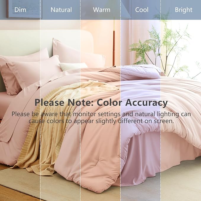 Twin Comforter Blush Pink, 5 Pieces Bed in a Bag | College Dorm Essentials, OEKO-TEX Certified, 240GSM Down Alternative Comforter, Flat & Fitted Sheets, Pillowcase & Sham
