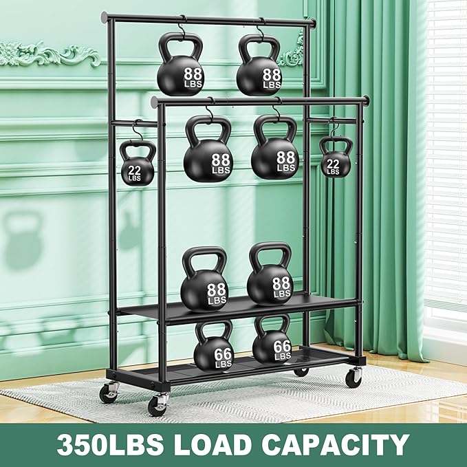 Double Rods Clothes Rack for Hanging Clothes, Heavy Duty Rolling Clothing Rack with Wheels, Freestanding Garment Racks with Oxford Bottom Shelf and Mesh Bottom Shelf for Bedroom Laundry Living Room