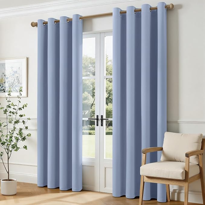 MIULEE Sky Blue Blackout Bedroom Curtains Drapes 72 Inch Long 52"x72" | Grommet Top, Room Darkening Window Drapes, Privacy Protection, Thermal Insulated, Heat Blocking, Light Blocking