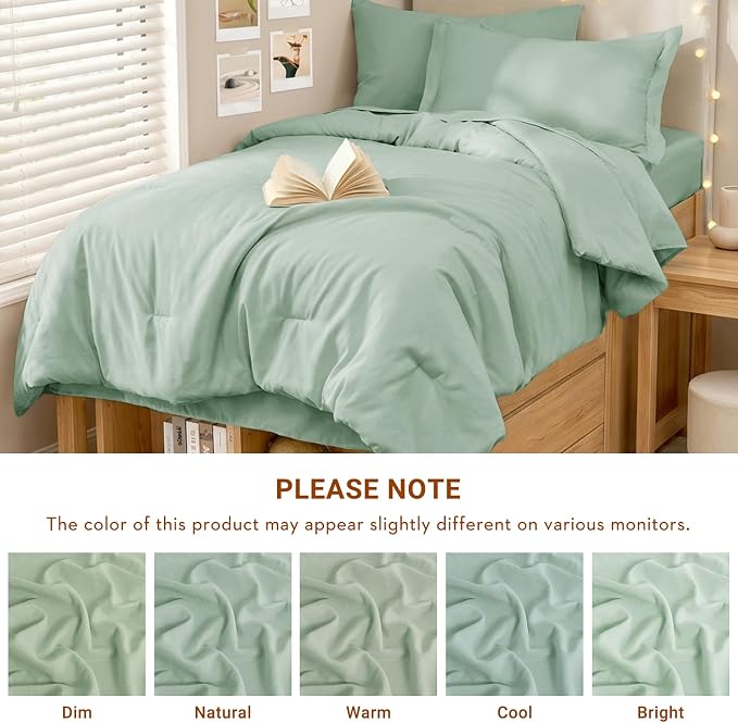 5 Pieces Twin XL Comforter Set, Soft Bed in a Bag Twin XL Size, All Season Bedding Set with Comforter, Flat Sheet, Fitted Sheet, Pillowcases & Shams, Sage Green