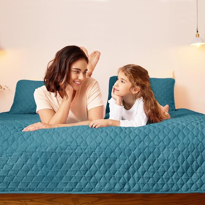 Exclusivo Mezcla Reversible Full Queen Quilt Bedding Set, Dusty Teal | Lightweight Bedspreads with 2 Pillow Shams, Soft Microfiber, All Season Bed Coverlets for Bedroom Guest Room, 90x96 Inch