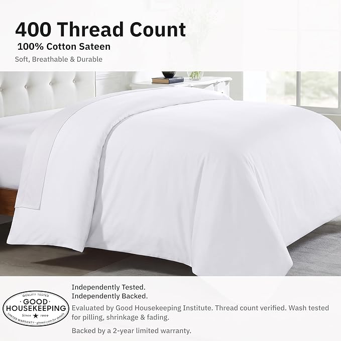 California Design Den 100% Cotton Sateen Full/Queen Duvet Covers, White | Duvet Cover Only, Comforter Not Included, Backed by Good Housekeeping Seal, Button Closure & Corner Ties