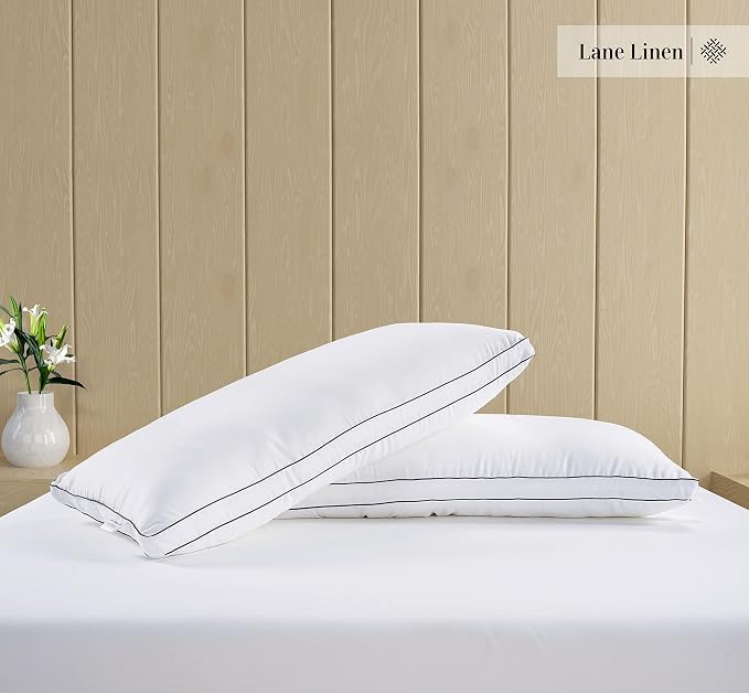 LANE LINEN King Size Bed Pillows for Sleeping, Pack of 2, 20x36 - White | Perfect for Side, Back & Stomach Sleeper, Down Alternative fill Hotel Quality Pillow - Cooling, Soft, Fluffy & Plush Comfort