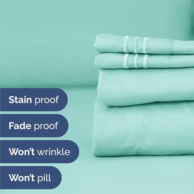 King Size 4 Piece Sheet Set - Comfy Breathable & Cooling Sheets - Spa Blue | Hotel Luxury Bed Sheets for Women & Men, Deep Pockets, Easy-Fit, Extra Soft and Wrinkle Free Sheets, Oeko-Tex Bed Sheet Set