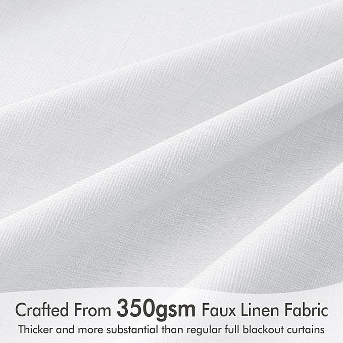 MIULEE 100% Blackout Back Tab Pleat Linen Curtains 50" Wx108 L,Bright White | 2 Panels,Thick Faux Linen,Textured Drapes,with Hooks,for Bedroom Living Room,Black Out,Room Darkening
