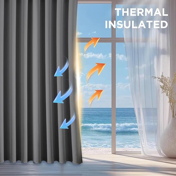 Joydeco Blackout Curtains 63 Inch Length 2 Panels Set, Thermal Insulated Long Curtains& Drapes 2 Burg, Room Darkening Grommet Drapes for Bedroom Living Room Window (Light Grey, W52 x L63 Inch)