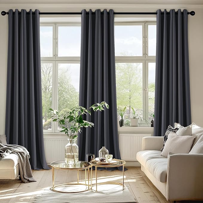 MIULEE Blackout Curtains for Bedroom 2 Panels 40 x 90 Inch Long Dark Grey | Thermal Insulated, Living Room Darkening Grommet Drapes, Noise Reducing, Light Blocking Window Treatments