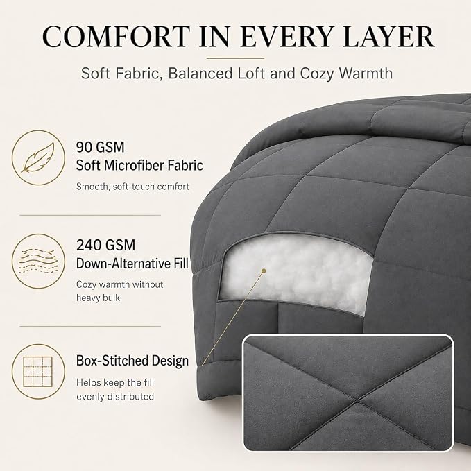 California King Comforter Set Dark Grey - 7 Pieces Bed in a Bag | OEKO-TEX Certified, All-Season, Bedroom, Guest Room, Down-Alternative Comforter + Flat & Fitted Sheets + 4 Pillowcases