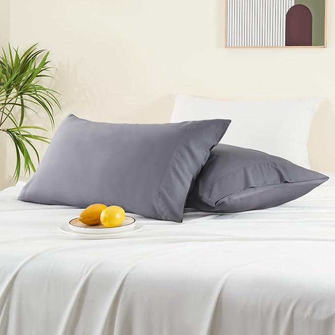 BEDELITE Pillow Cases Standard Size Set of 2, Rayon Made from Bamboo, Grey | Cooling and Breathable Pillow Cover for Hot Sleepers & Night Sweats, Silky Soft Cozy, Envelope Closure, 20"x26"