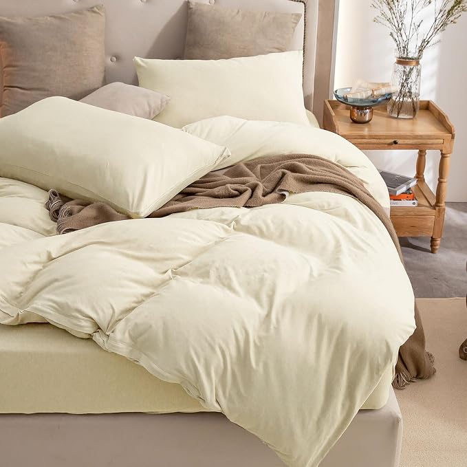 PURE ERA Jersey Knit Sheet Set Solid Creamy White California King | 100% Cotton, 3 Piece Set, T Shirt Soft, Breathable, Envelope Closure Pillowcases, Hidden Zipper, 8 Ties, No Insert, Modern
