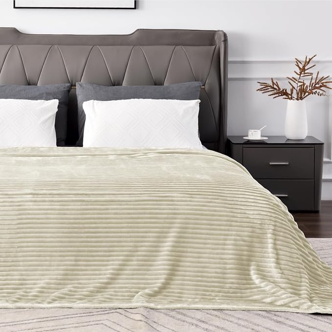 BEDELITE 3D Ribbed Jacquard Beige Blankets Queen Size for Bed, 90x90 Inch | Soft Warm Decorative Fluffy Blanket, Cozy Fuzzy Lightweight Plush Fleece Throw Blankets for Bed, Room Decor, Gift for Women