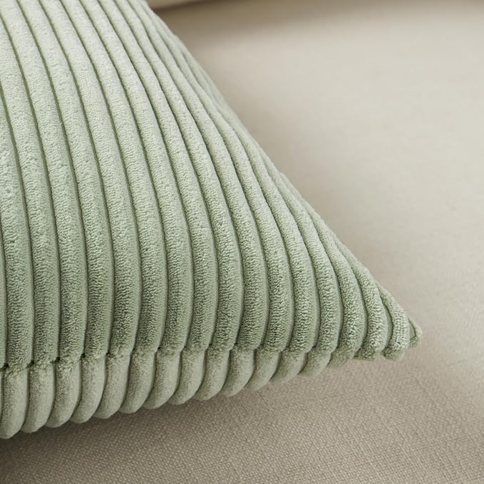 Fancy Homi 2 Packs Sage Green Samll Decorative Throw Pillow Covers 12x12 Inch with for Couch Bed Sofa, Rustic Farmhouse Boho Home Decor, Soft Corss Patchwork Corduroy Square Cushion Case 30x30 cm