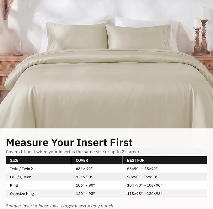 California Design Den Luxury King Duvet Cover Set, Beige | Soft 400 Thread Count 100% Cotton Sateen Backed by GH Seal, Duvet Cover & Pillow Sham 3 Pc Set, Button Closure & Corner Ties